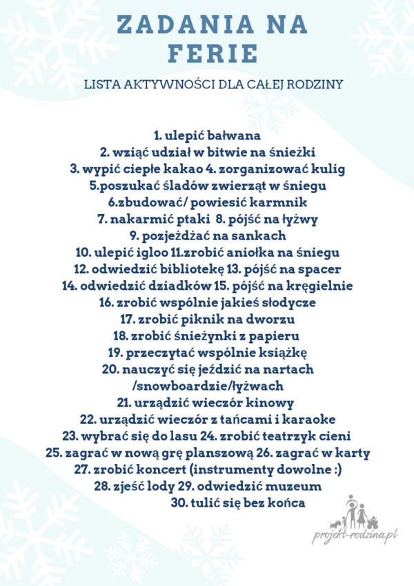 Ferie Zimowe Co Robić Z Dziećmi Co robić w ferie zimowe z dziećmi? Lista aktywności Projekt-Rodzina.pl
